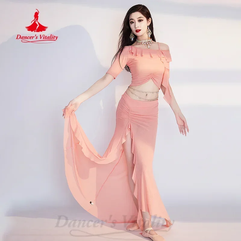 Belly Dance Suit Customized Elegant Half Sleeve Top+Sexy Split Long Skirt 2pcs Oriental Dance Professional Performance Costume