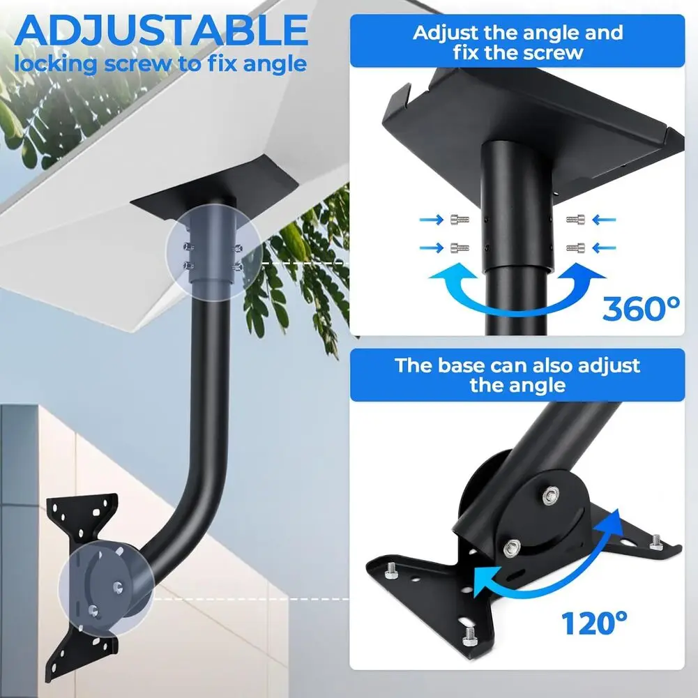 360 Degree Satellite Dish Mount Set Top Box Installation Kit Roof Mount User-friendly Installation Rust-resistant Aluminum Alloy