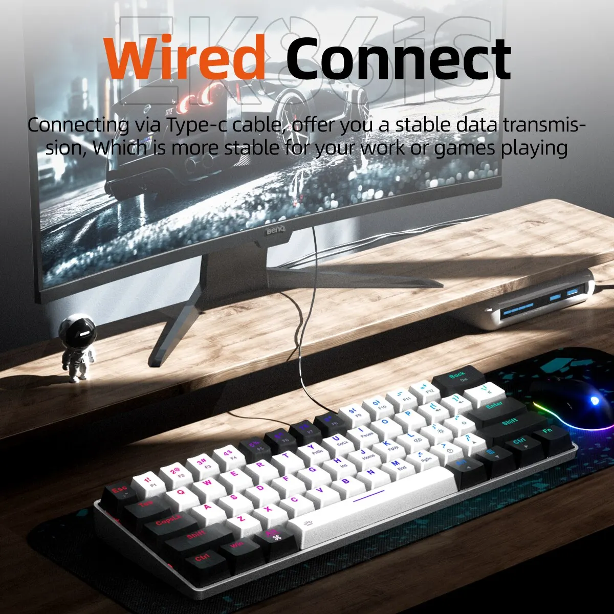 DAREU EK861S RGB Wired Mechanical Keyboard 61 Keys Red Switches ABS Keycaps N-key Rollover with Magnetic Feet