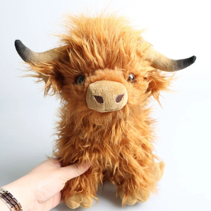 25CM Cute Simulation Cow Doll Kawaii Scottish Highland Cow Plush Toy Long-haired Animals Plush Doll Christmas Birthday Kid Gifts