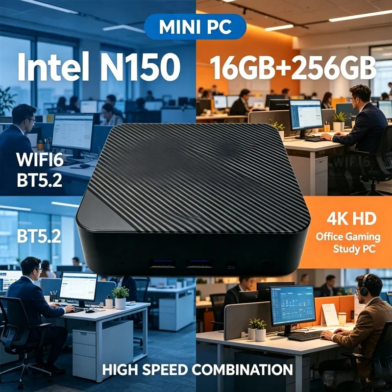 Compact Mini PC Intel Celeron N150 16GB 32GB RAM Multiple SSD Options High Speed Storage 4K HD Office Gaming Desktop Computer