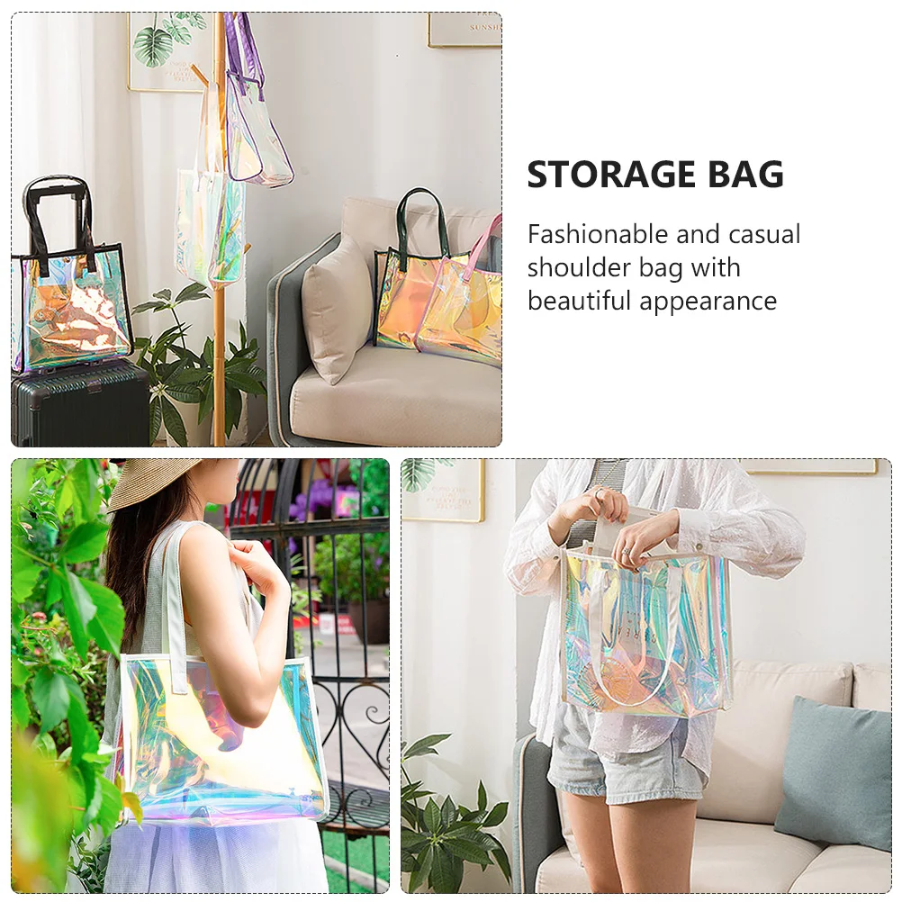 

TPU Casual Shoulder Bag Large Capacity Storage Transparent Lipstick Tote All match Practical Girls Travel Everyday Use