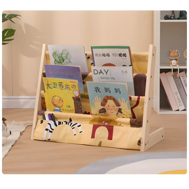 Wooden Movable Kids Bookshelf Multi-Layer Storage Bookcase Floor Standing Reading Shelf for Children's Books & Toys
