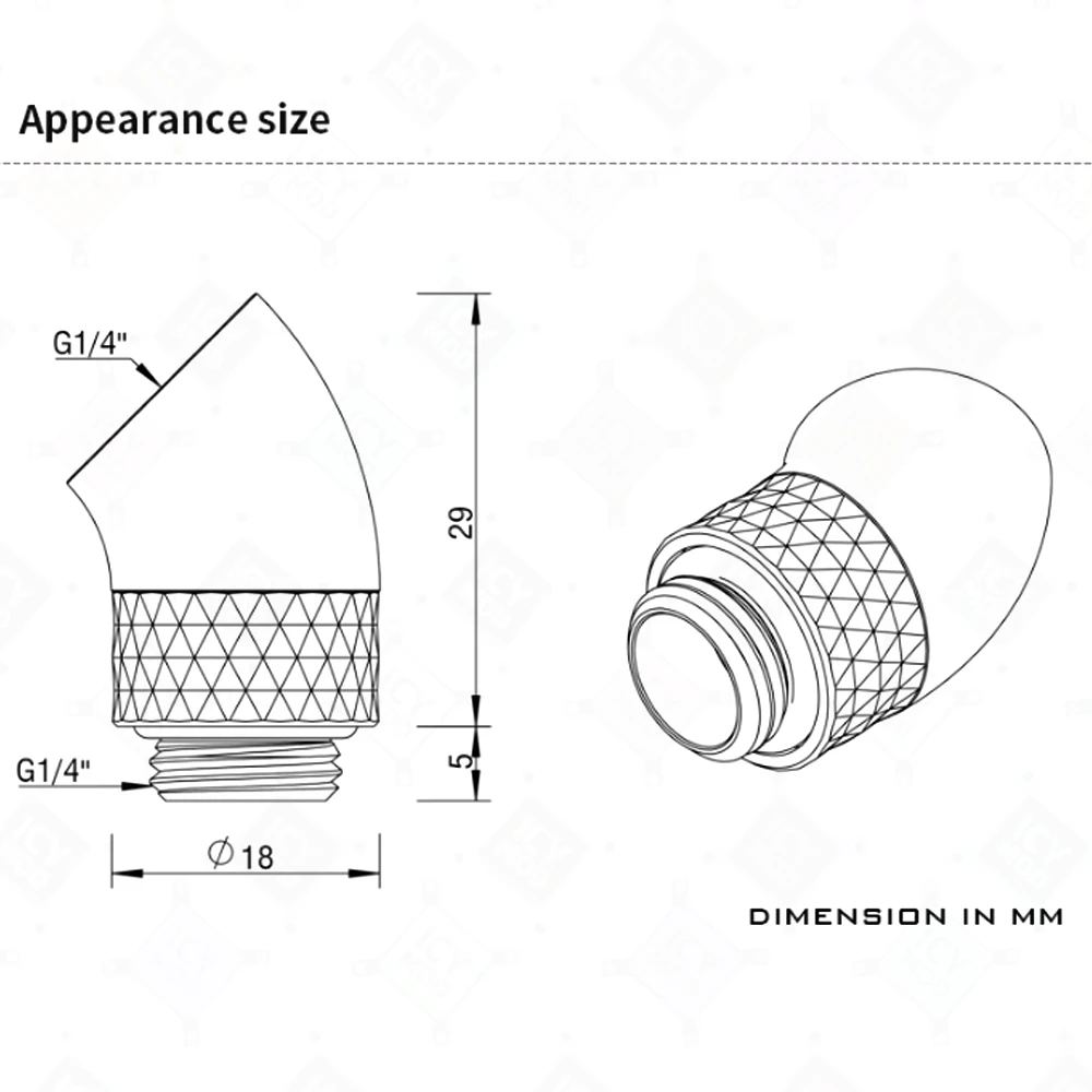 สาลี่ 45 ° อะแดปเตอร์โรตารี่ชายหญิง Dazzle Series G1/4 "มุมเชื่อมต่อ PC GAMING Water Cooling อาคาร MOD TDWT45-B01