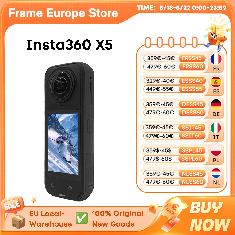 Cámara de Acción Insta360 X5 360 ° Lente de Cámara Deportiva Resistente al Agua 8K 30Fps 360 ° Cámara Deportiva de… — oferta en AliExpress