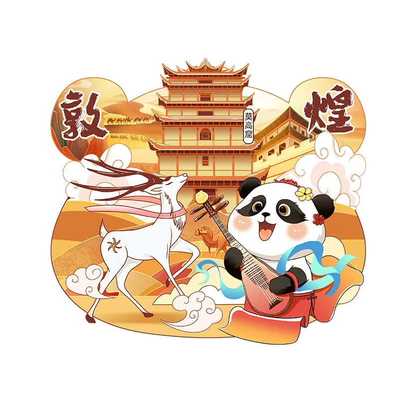 ملصق مغناطيس الثلاجة الصيني الخشبي لمناظر المدينة من Dunhuang، تذكار مغناطيسي إبداعي للسفر، ملصق ثلاجة