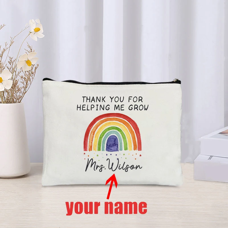 Personalized Rainbow Thank You for Helping Me Grow Teacher Name Makeup Bag Thank You Gift Pencil Case Teacher Appreciation Gift