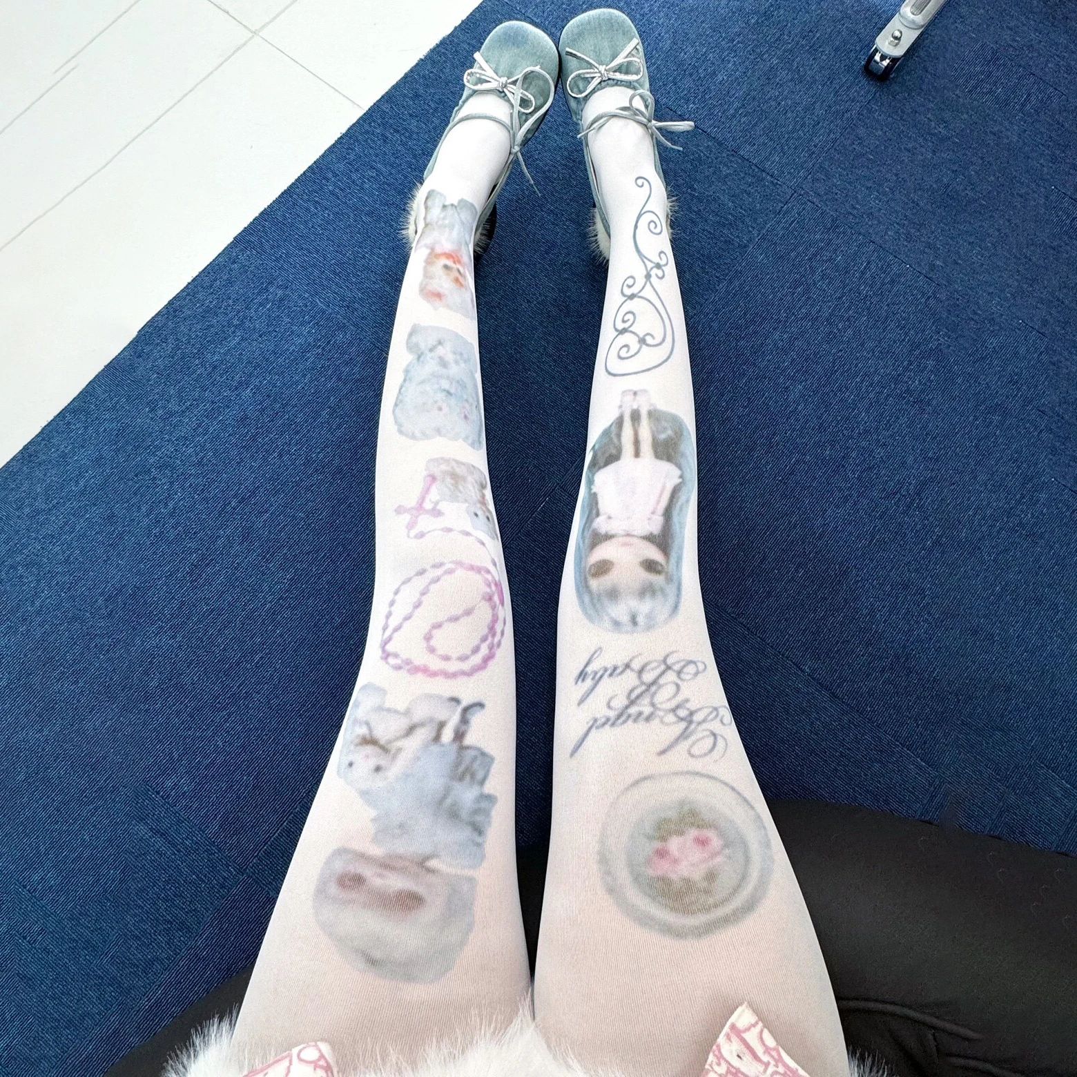 Japanese Lolita Sweet Cool Cute Girl Pantyhose Doll Print Y2K Spicy Girl Bottom Socks Harajuku Style Retro Silk Socks