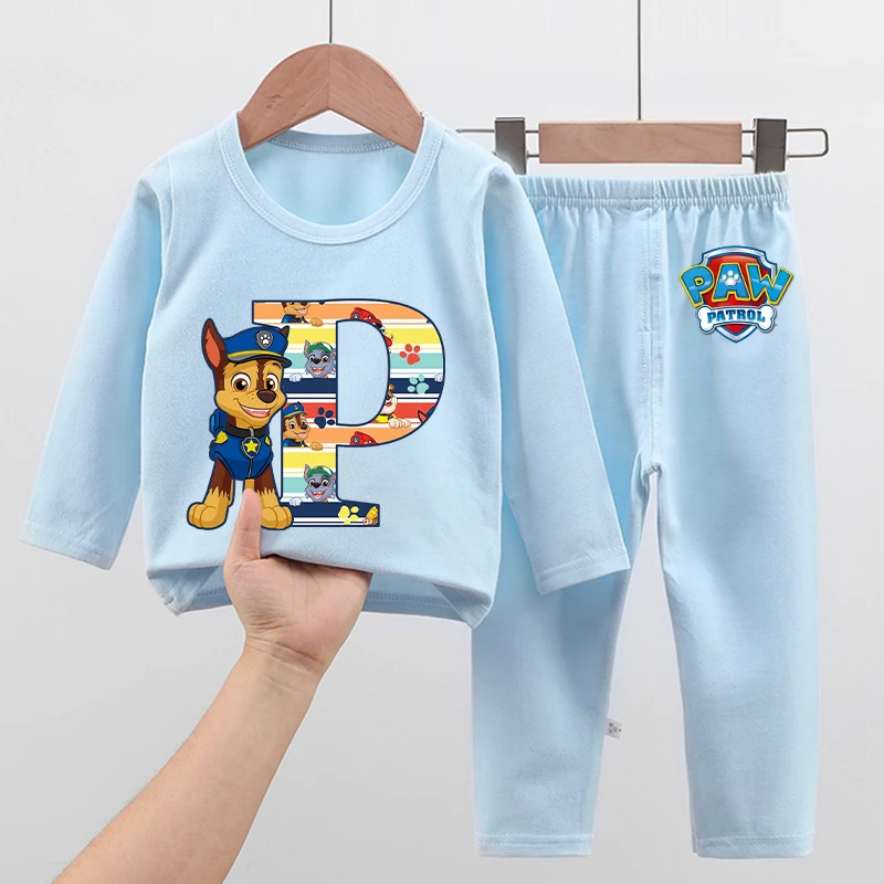 Nouveau pyjama Paw Patrol pour enfants, dessin animé lettre A-Z imprimé pyjamas garçons hiver chaud vêtements de détente automne vêtements pour enfants