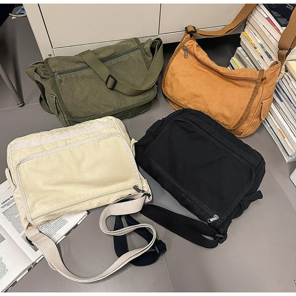 حقائب كتف قطنية كاجوال على طراز Preppy حقائب مدرسية من القماش ذات سعة كبيرة حقائب قماش بلون سادة للجنسين