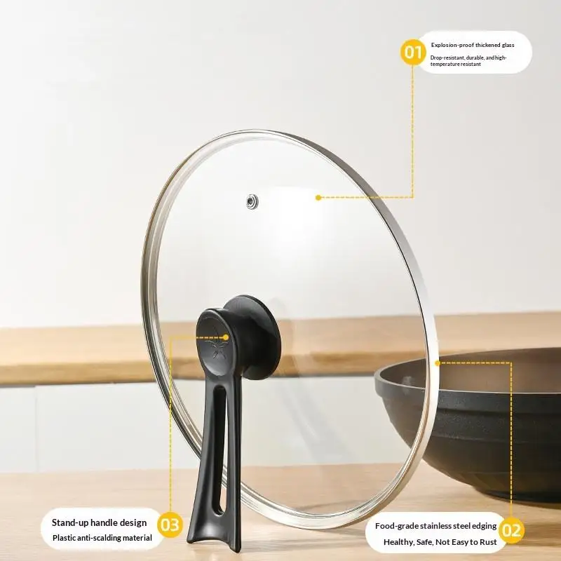 【MA】Tempered Glass Round Frying Pan Cover Visible Vertical Lid Pot Lid Cookware Parts Kitchen Accessories 14-34cm
