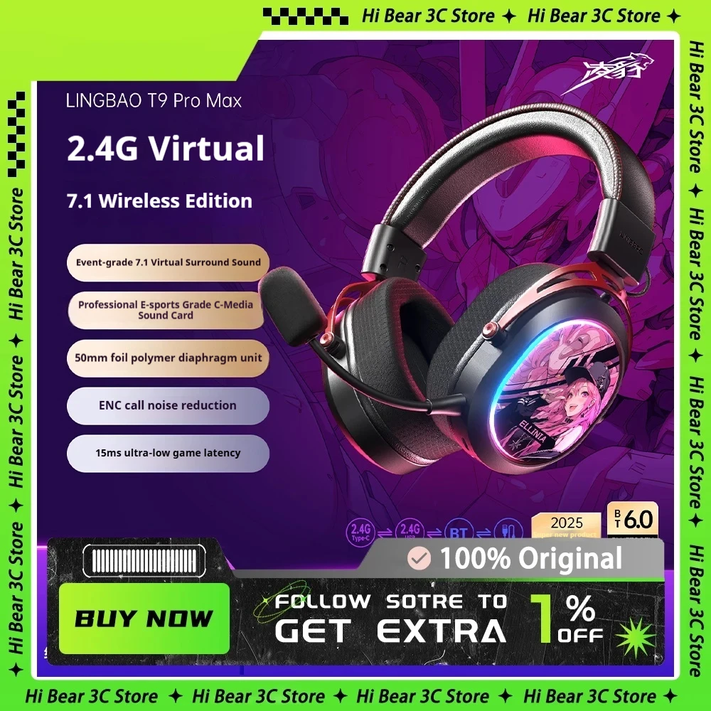 Lingbao T9 pro Беспроводная игровая гарнитура Bluetooth RGB с объемным звуком 7.1, 1500 мАч, четыре модели, доступны для киберспортивных геймеров