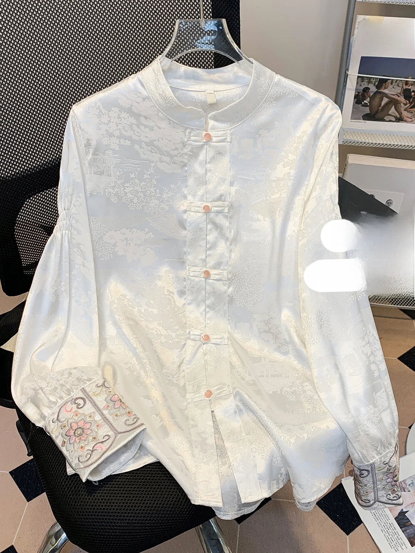 

Новая свободная белая блузка с длинным рукавом в китайском стиле, весна 2026, большие размеры для полных женщин, повседневная внутренняя одежда, топ