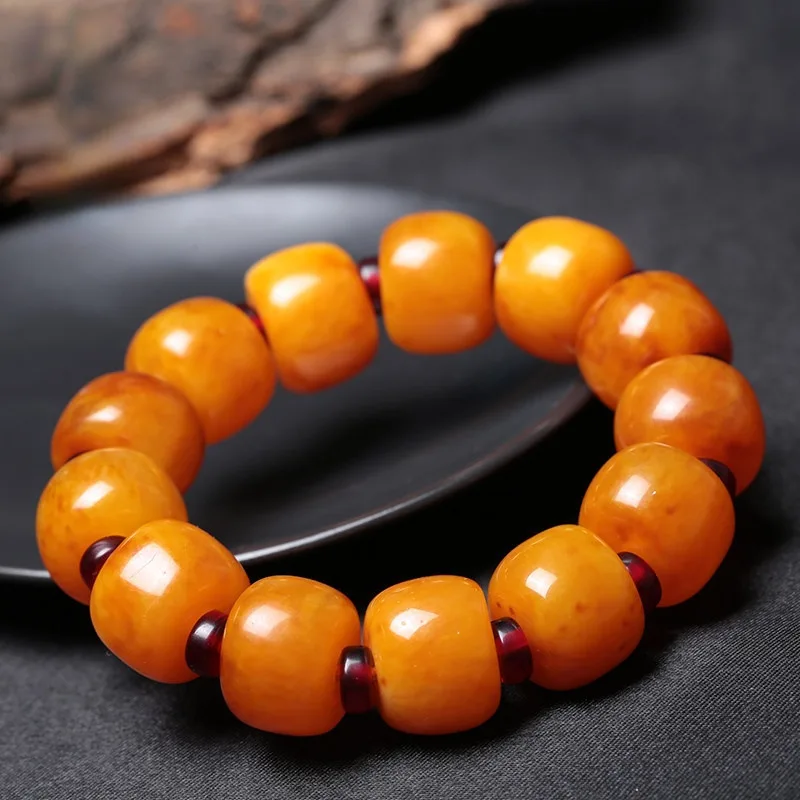 Barrel Beads Old Beeswax Raw Stone Men's Bracelet Chicken Oil Yellow Women's Gold Twisted Honey Unoptimized Amber Bracelet