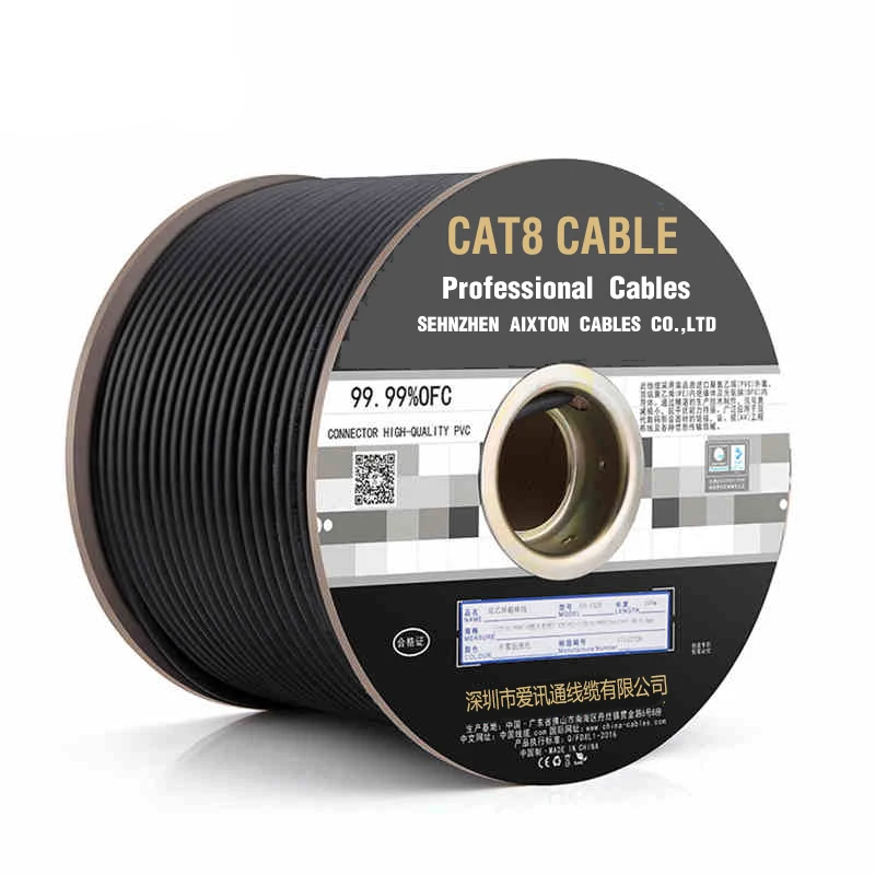 Cabo de cobre exterior para SFTP e FTP, Cabo de rede Cat8, Cabo PVC Jacket, 22awg, 305m, 1000ftp