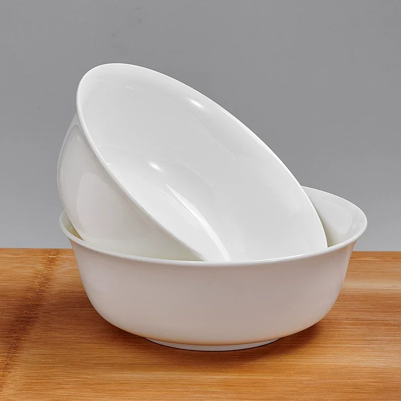 7 inch, white bone china, big ceramic serving bowl for rice & fish & salad, delicate container for food, for buffet and dinner