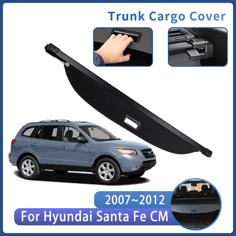 Car Trunk Bracket For Hyundai Santa Fe CM 2007~2012 2008 Rear Trunk Cargo Cover Retractable Curtain Auto Interior Accessories