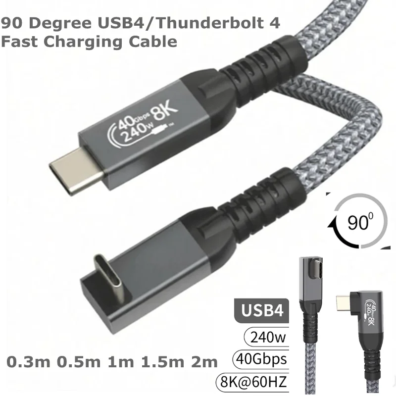 240w 80gbps USB c Cable Compatible with Thunderbolt 4 Cable Right Angle 6.6ft, 90 Degree USB C USB 4 Cable, 8K/ 60Hz