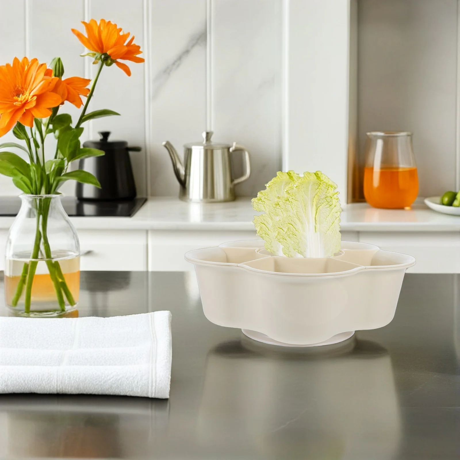 

6-Compartment Rotatable Drain Basket Hot Pot Vegetable Serving Tray Plastic Kitchen Organizer Fruit Veggie Storage Multi-Section