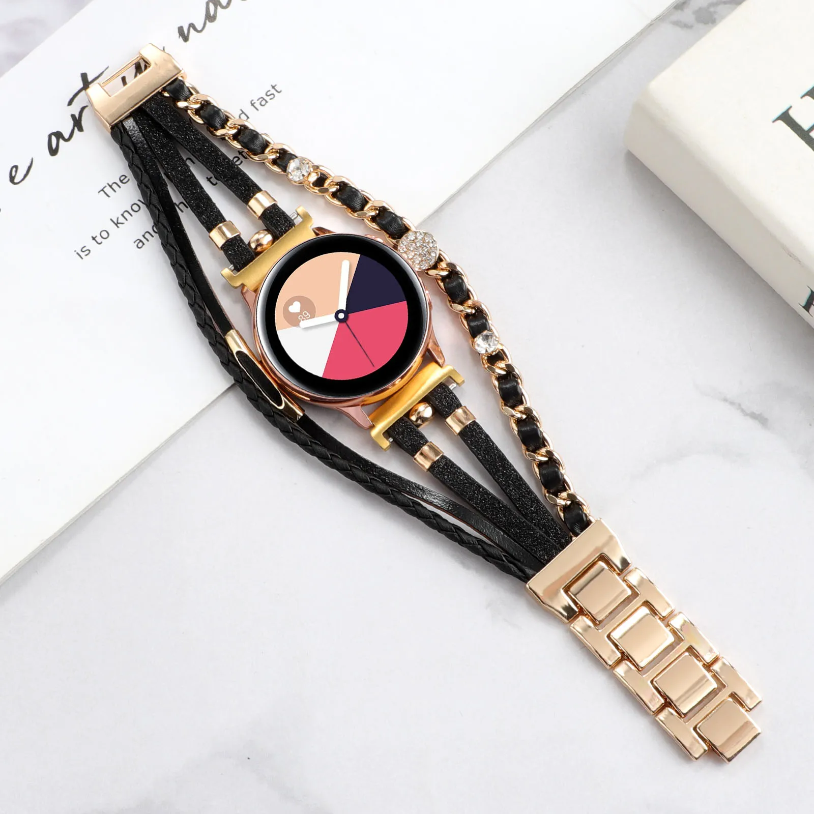 Stainless steel strap for smart watch band 20mm for Samsung women woven wrist lady Accessory leather strap fashion metal belt