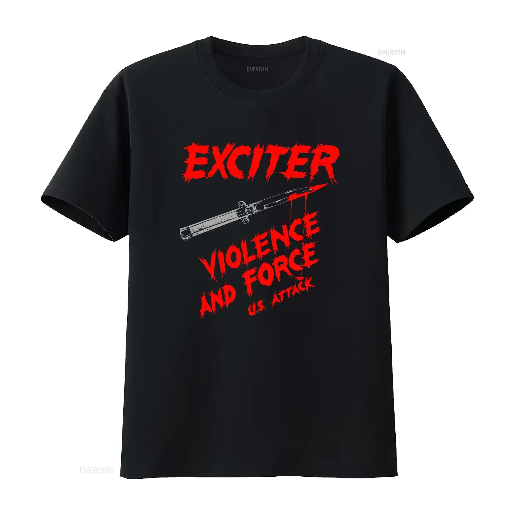1984 Vintage Exciter T Shirt Medium Violence And Force US Attack Retro Punk Rock Style vintage Washed Comfortable streetwear