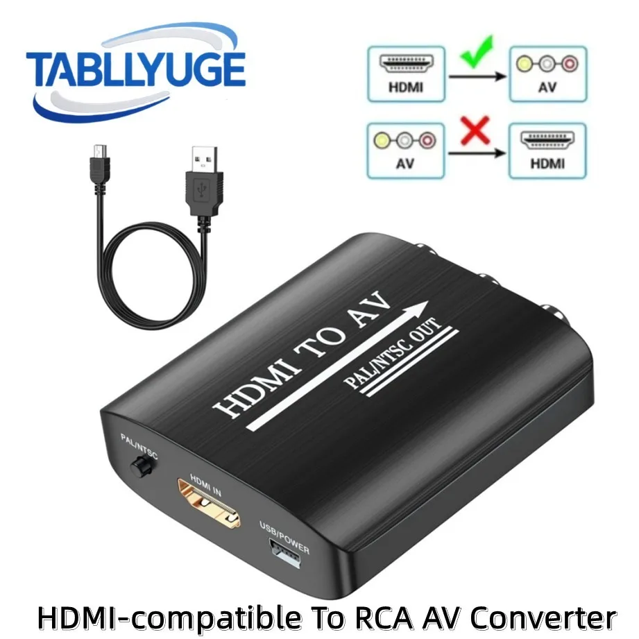 HDMI-compatible To AV RCA CVSB L/R Video 1080P Scaler Adapter Converter Box HD Video Composite Adapter HDMI2AV Support NTSC PAL