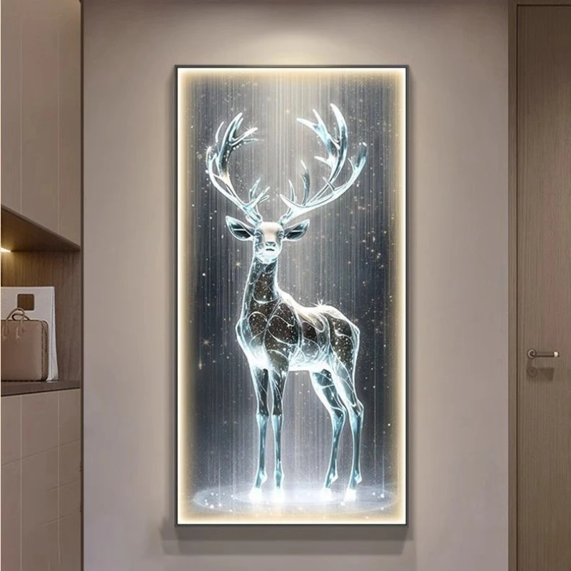 Deer Led Crystal Porcelain Wall Lamp Wall Art Home Appliance Room Decoration Tableau Art Mural Corridor Restaurant Interior Lamp