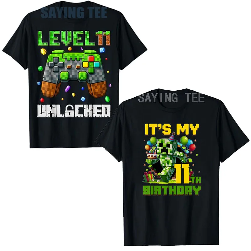 

Birthday Boy Level 11 Unlocked Video Game Pixel T-Shirt It's My 11th Birthday Boys Fashion Saying Tee Gamer B-day Novelty Gift