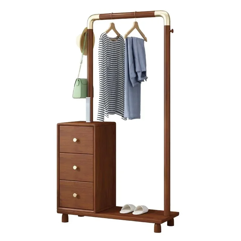Pure solid wood clothes rack is simple and now the bedroom coat rack is floor-to-ceiling