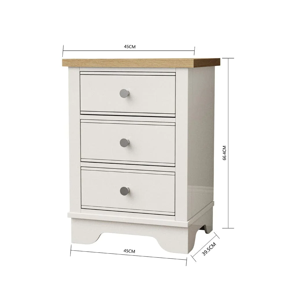 Matte White 3 Drawers Solid Wood Nightstand Modern Bedroom Furniture for Apartment & Hospital Use Ready to Ship