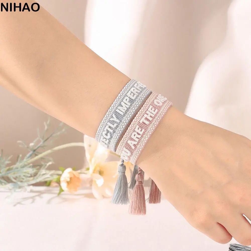 

Adjustable Embroidered Letters Bracelets Tassel Unique and Lucky Friendship Woven Bracelets Family Couple Handmade