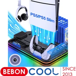 For PS5 Slim Cooling Stand PS5 cooling Station RGB Charging Base Dual Controller Charger Dock Station For Sony Playstation 5
