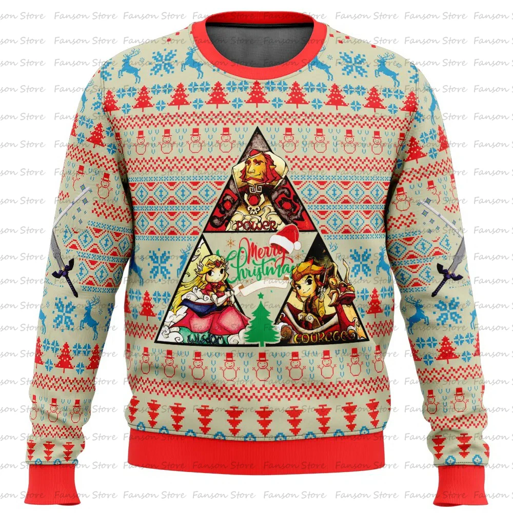 

2025 Autumn and Winter New Fashion Street Sports Tops Christmas Majora Mask Seamless Pattern Zelda Ugly Christmas Sweater Men Wo