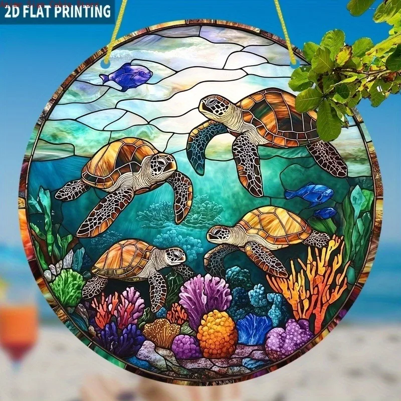 2D Flat 1pc,Serene Sea Turtles Sun Catcher,Circular Acrylic Sign,Suitable for Home Decor and Coastal Themed Holiday Decorations