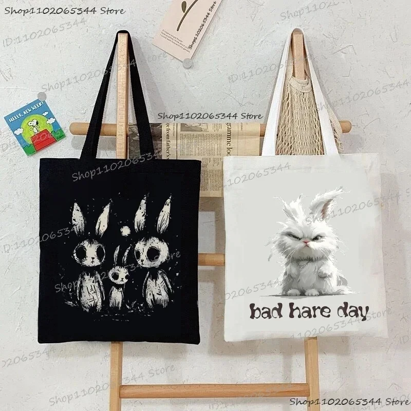 

Canvas Tote Bag Women Terror Rabbit Handbag Harajuku Cartoon Bunny Series Shopper Bags Funny Animal Rabbit Female Shoulder Bag