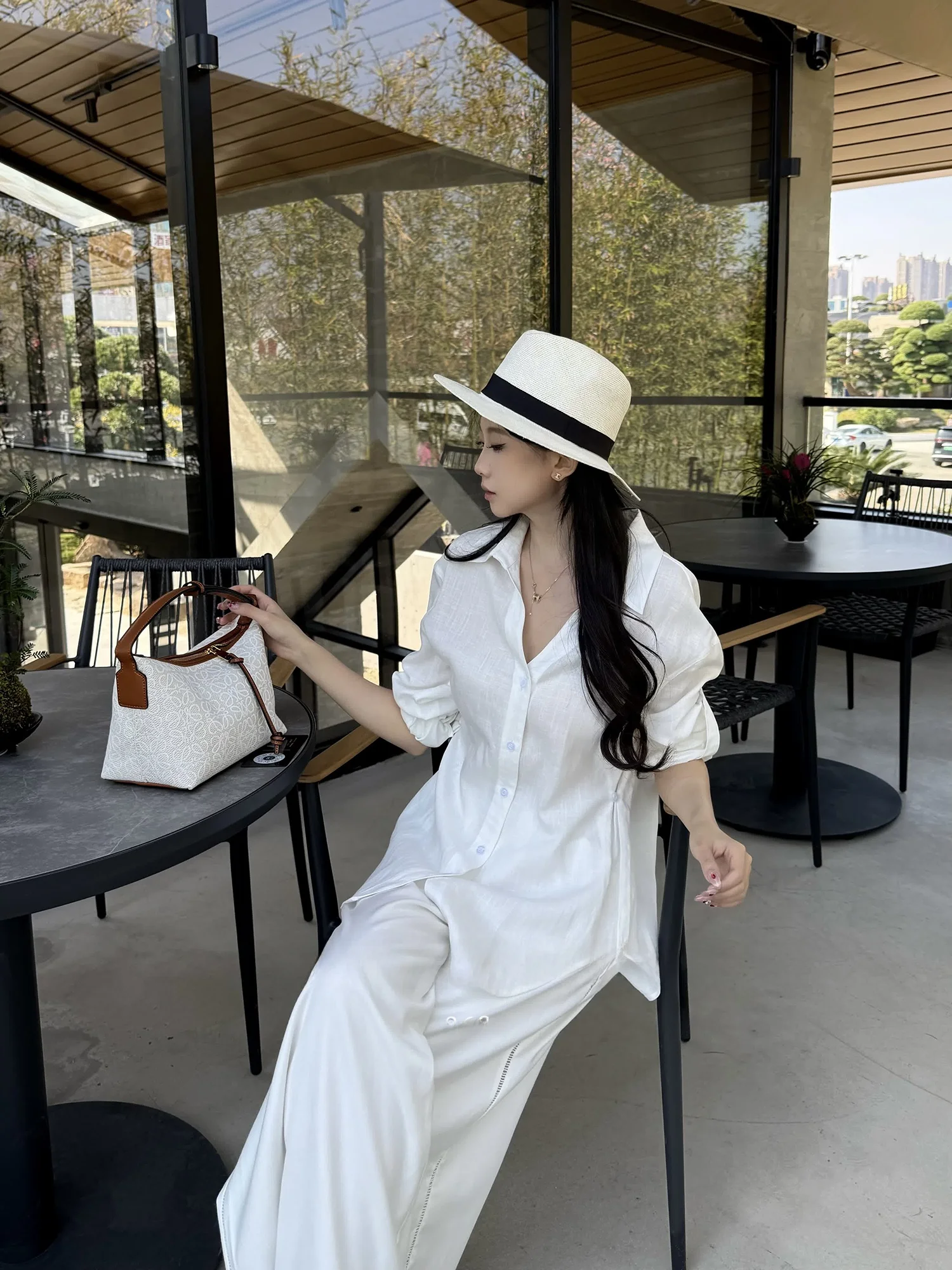

WAYMODE White irt Women's Early Spring New Sle Old Money Linen Waist-Cinching Top Gentle Sle Long Sve ...