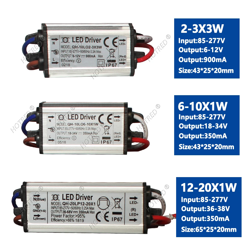 LED Driver 10W 20W 30W 50W 100W Adapter Transformer AC85V-277V to DC3V 12V 18V 24V 30V IP65 Power Supply 300/600/900/1500/3000mA