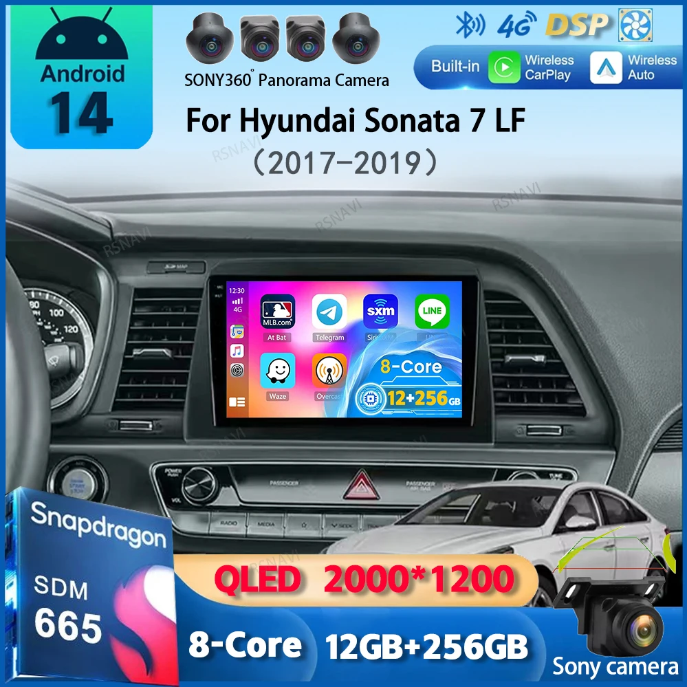 Android 14 Carplay Auto Car Radio For Hyundai Sonata 7 LF 2017 2018 2019 GPS Multimedia Player Stereo 360 Camera 4G+WiFi BT DSP