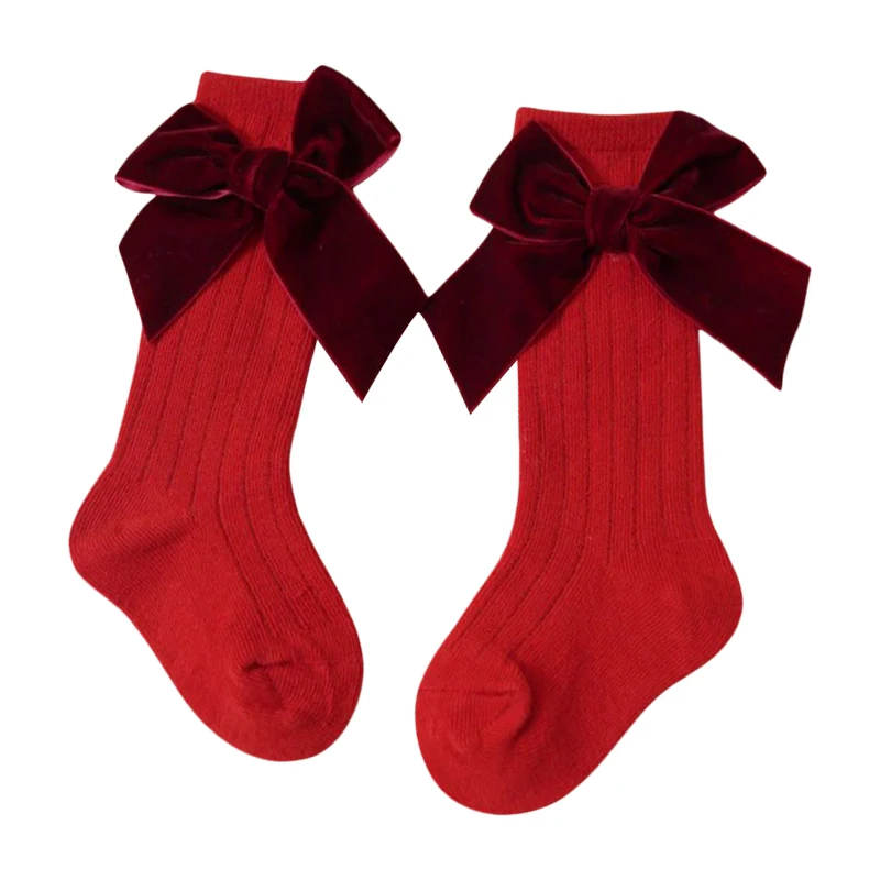 

Toddler Girl Cute Christmas Socks Bowknot Decor Soft Stockings Sweet Tube Long Socks