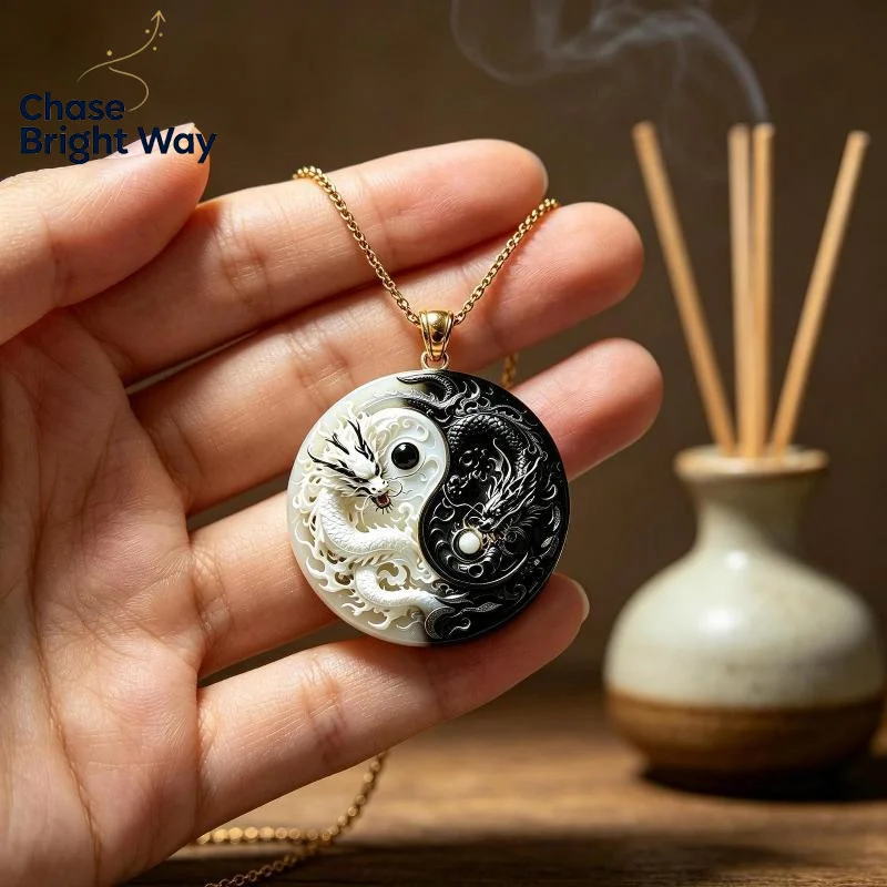 Yin Yang Twin Dragons Necklace Matte Enamel Animal Pendant Unique Mythical Choker for Punk Gothic Style Outfit Accessory