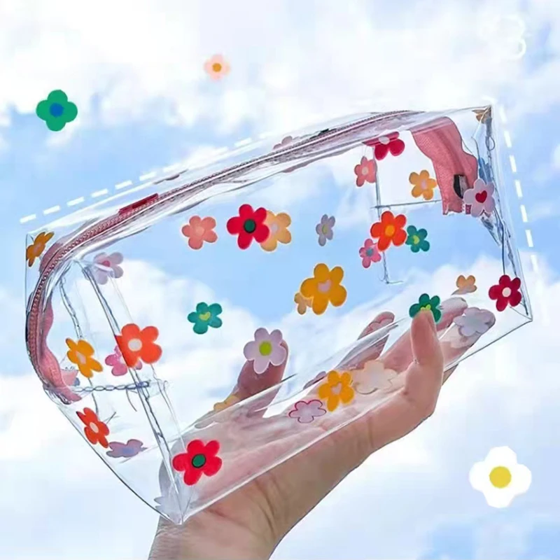 Cute Transparent Pencil Case Large Capacity Pen Box Ladies Cosmetic Bag Back To School Office Supplies Cute Cosmetic Bag