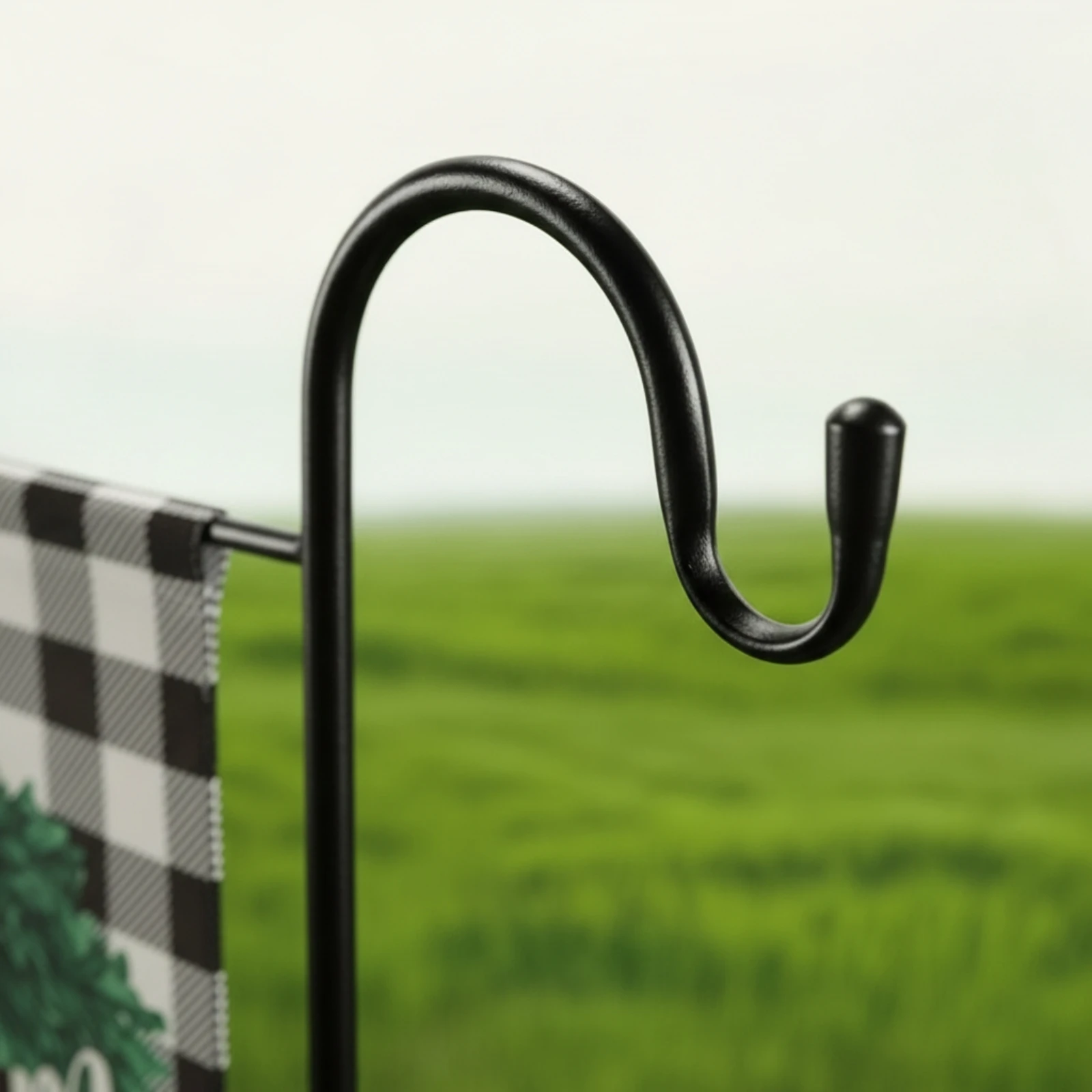 Shepherds Hook with Side Arm Double-Hooked Garden Flag Stand Garden Flag Holder Rustproof Hanging Basket Stand Sturdy