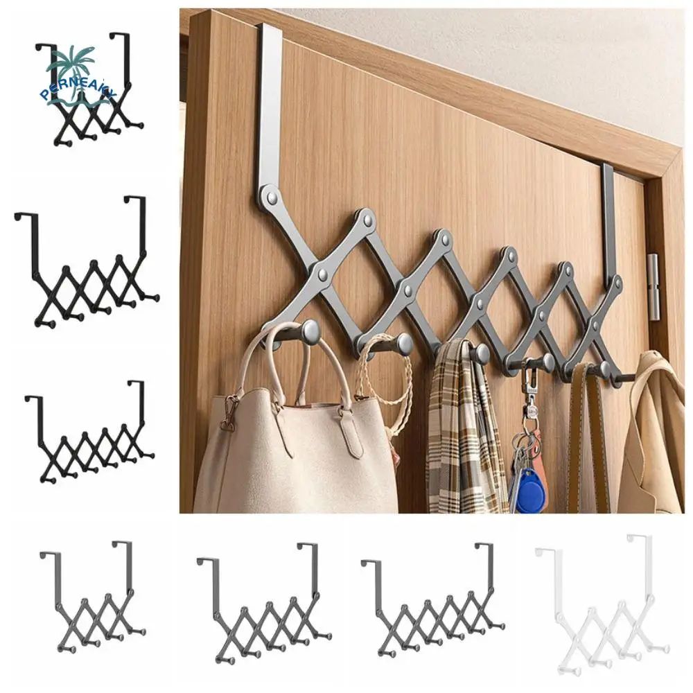 

No-Punch Door Hooks Hanger Retractable Hanging Clothing Hangers Storage Rack Reusable 4/5/6 Hooks Clothes Coat Hooks