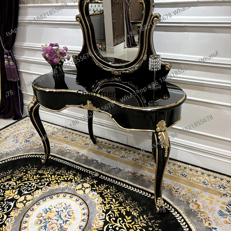 French solid wood dresser makeup stool combination, European court luxury carved dresser table