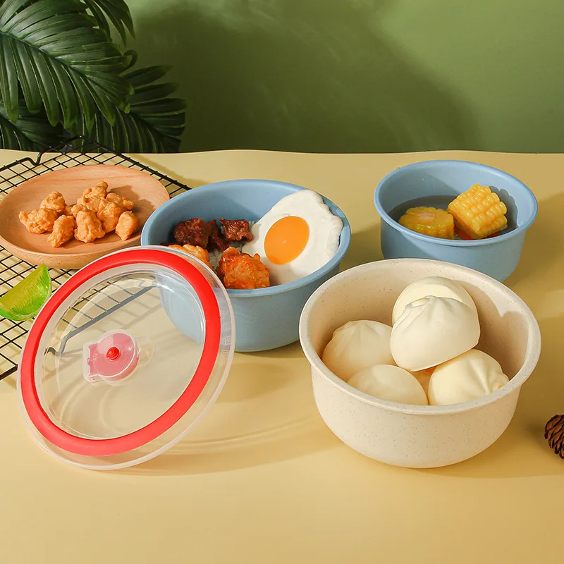 Wheat Straw Set Bowl Household Refrigerator Storage Bowl High Value Plastic Sealed Fresh-keeping for Microwave Storage Container