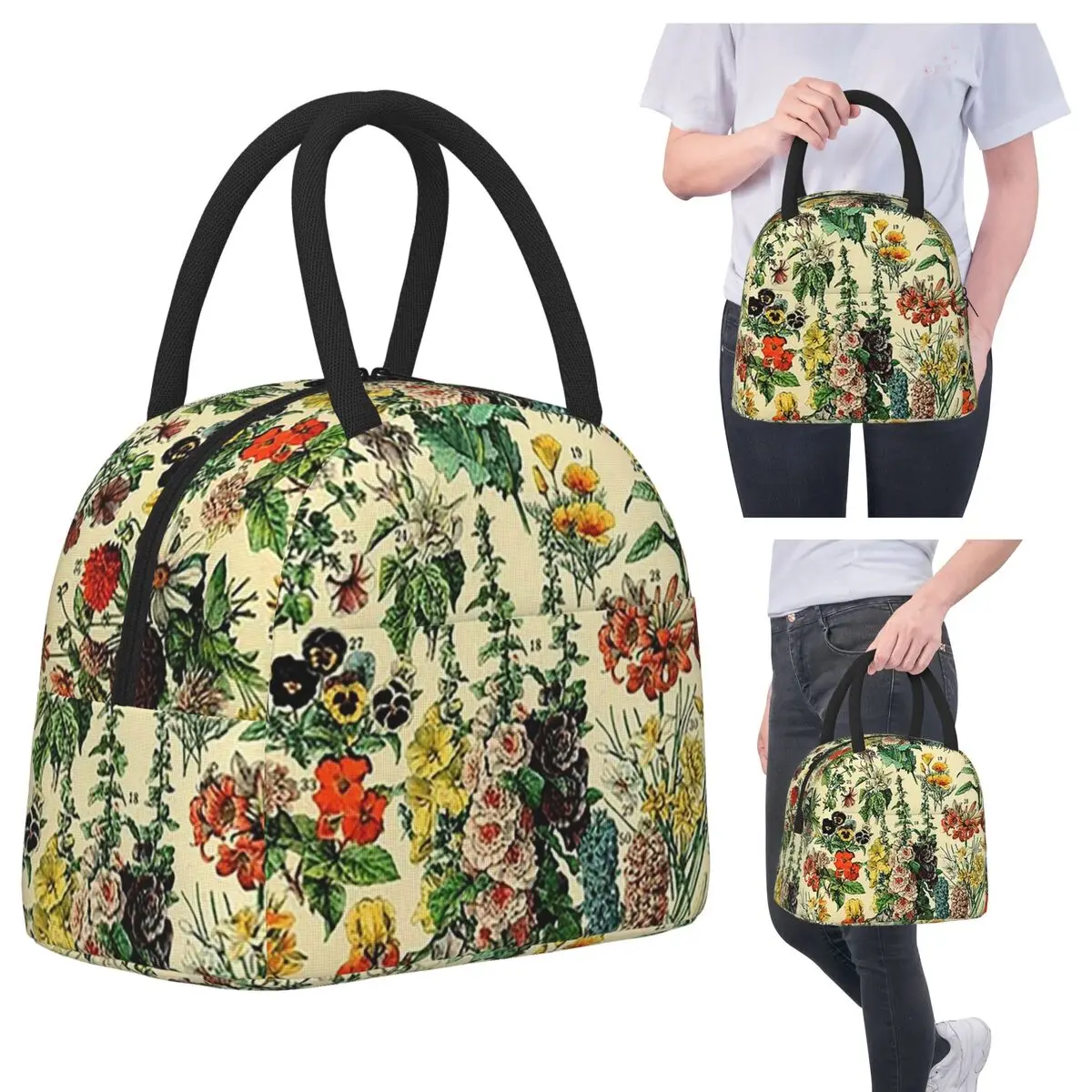 

Types Of Flowers, Adolphe Millot Insulated Lunch Bag for Kids School Cooler Thermal Food Box Tote Portable Lunch Boxes Container
