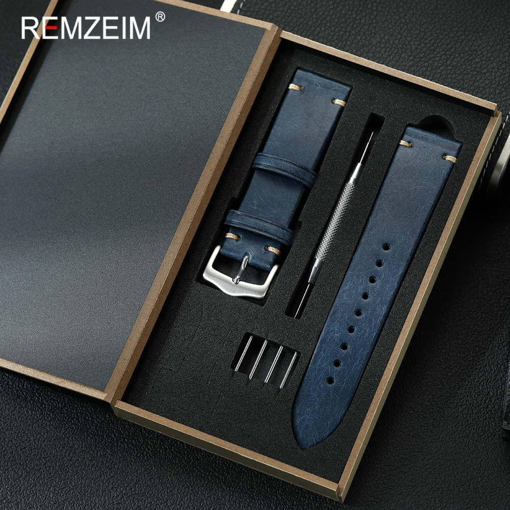 Hochwertiges Herren Echtleder-Uhrenarmband 20mm 22mm mit Geschenkbox Retro Rindsleder Ersatzband Business-Armband