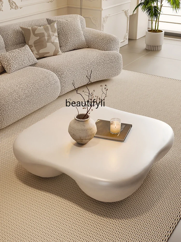 

Simple Shaped Coffee Table Living Room Home Modern Cream Style Tea Table Creamy-white Fiberglass Artistic Sense