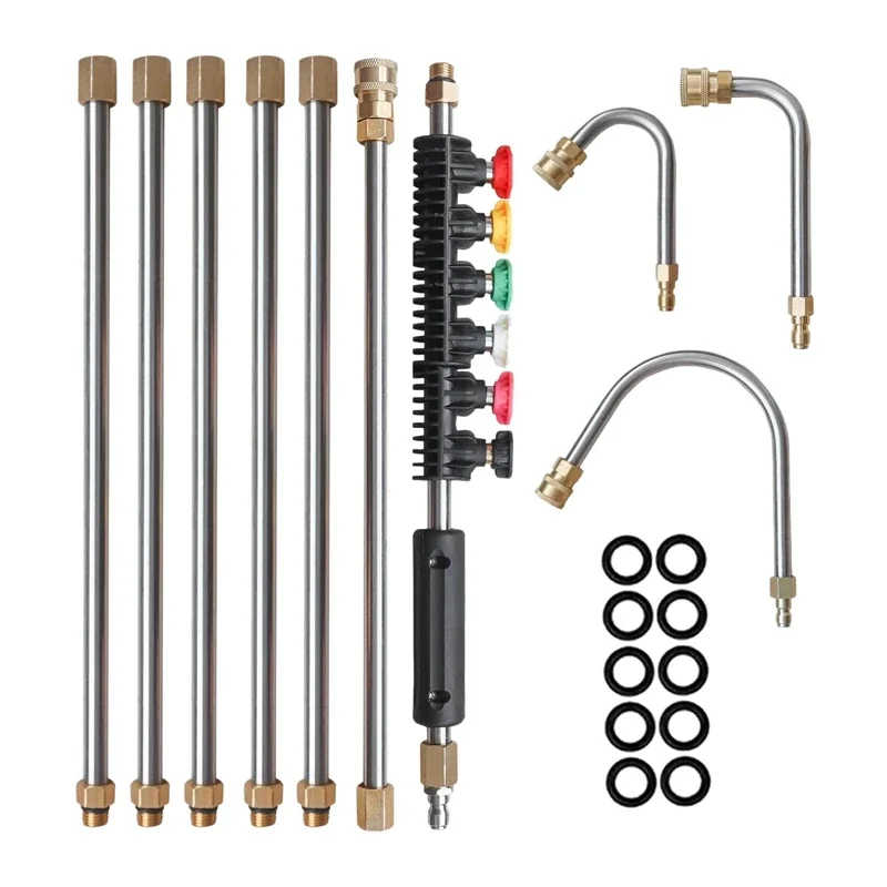 

10 Pcs/set High Pressure Washer Extension, Quick Connect Power Washer Lance with 6 Nozzle Heads, Ditch Cleaning Benders