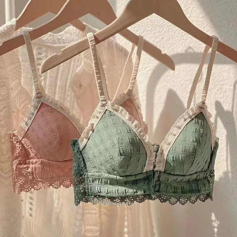 Sutiã confortável sem fio para mulheres, botão frontal, bralette, sutiã fino, push up, sexy, gracioso, roupa interior feminina, lingerie